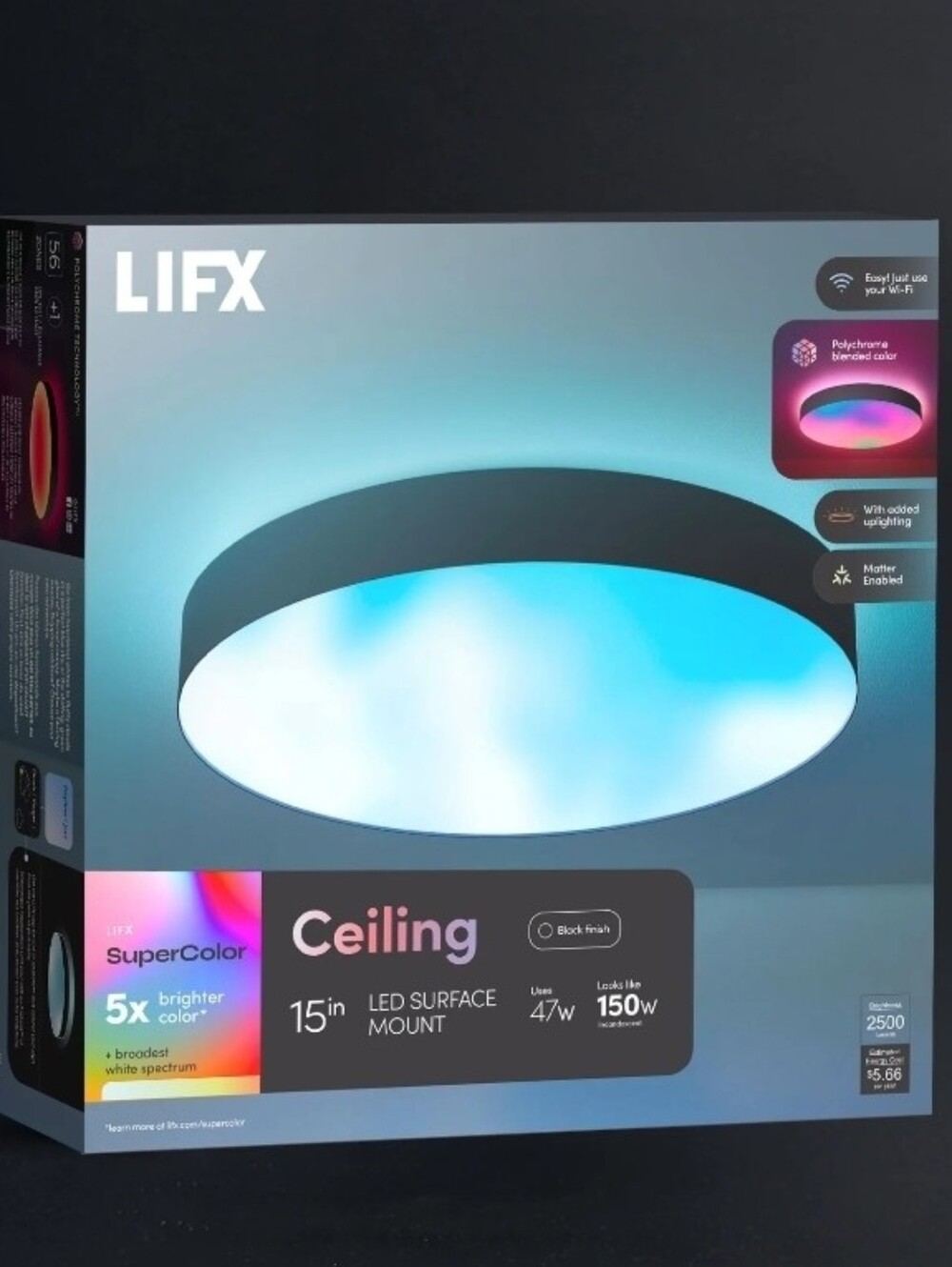 SuperColor 15" Black Finish LED Ceiling Light - Black